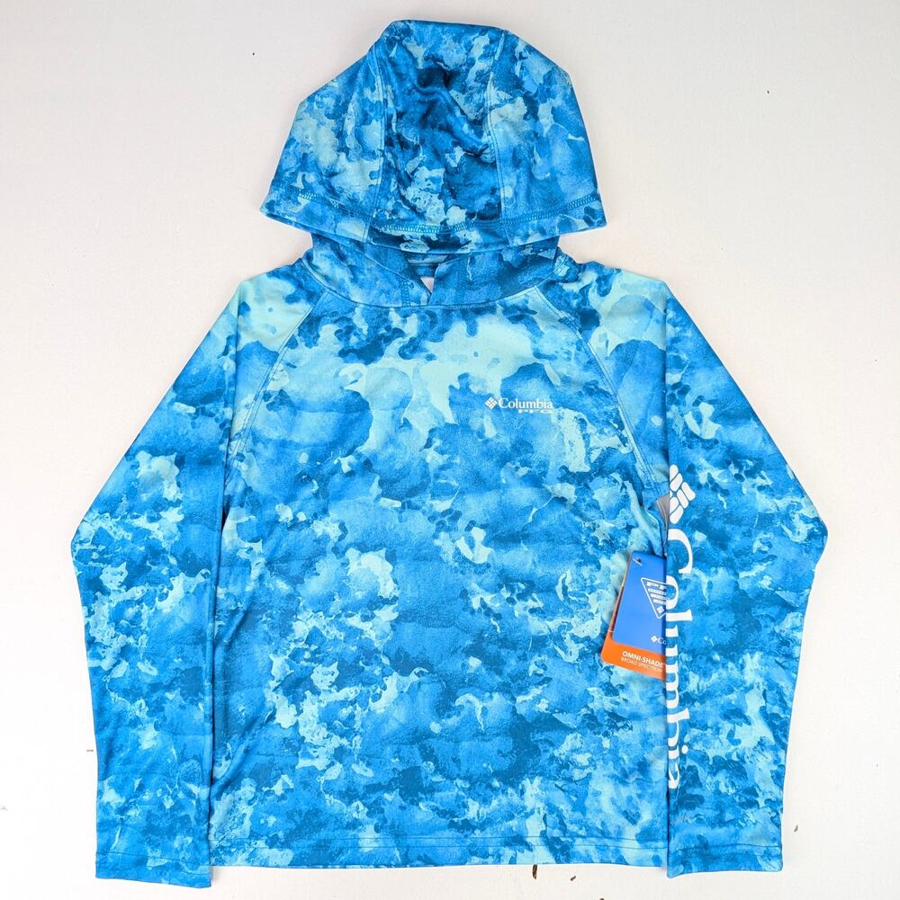 Columbia Youth Small Super Terminal Tackle Performance Hoody - Blue Echo Seamoss
